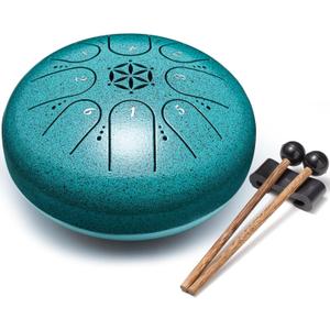 Steel Tongue Drum, 6 Inch 8 Notes Percussion Instruments with Music Book, Mallets, Carry Bag, Finger Picks, Gifts for Beginners Musical Education & Adults Relaxation Meditation (Malachite)