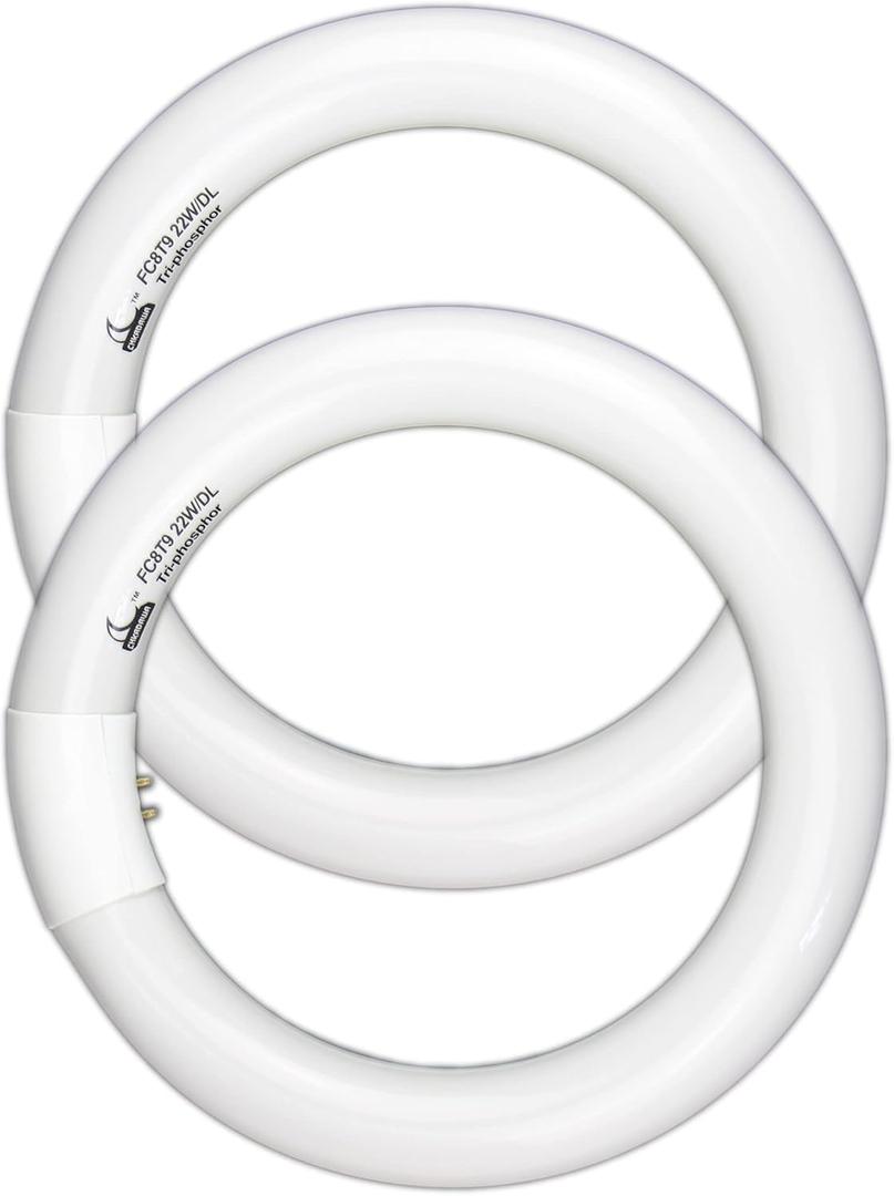 Circular Bulb FC8T9/DL, 8 Inch T9 22W Circline Fluorescent Light Bulbs, Replacement Round Fluorescent Lamp Tube, Bright Daylight 6400K 1250 Lumens, G10q 4 Pin Base, 2 Pack