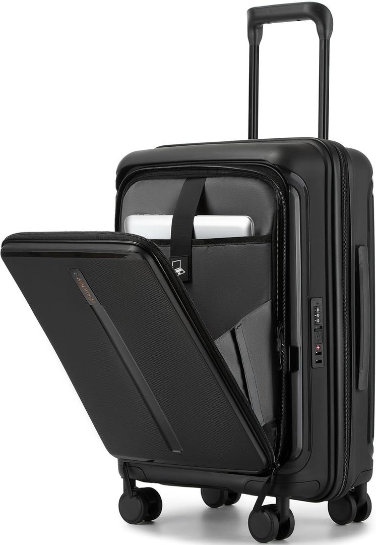 20 Expandable Carry on Luggage Front Opening, 22x14x9 Airline Approved Hardshell Spinner Carry-on Suitcase with Wheels, TSA Lock, Lightweight Durable Travel Luggage (Black, 20 inch)