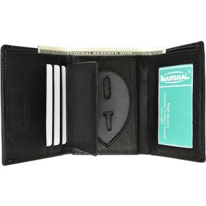 RFID Genuine Leather Trifold Badge Holder Wallet Black, Police Badge Holder