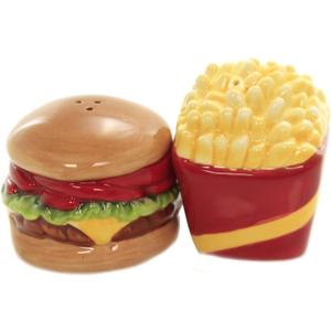Pacific Giftware New! 4" Burger and Fries Magnetic Salt and Pepper Shakers