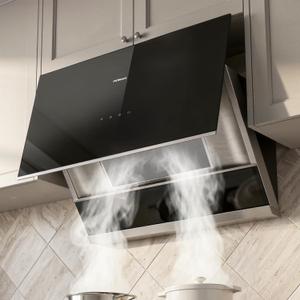ROBAM 30 Inch Range Hood, 850 CFM Vent Exhaust Fan, Quiet Brushless Motor, Touch Control, Wash-Free Filter, LED Lights, Ducted Wall Mount or Under Cabinet, Easy-Clean Kitchen Vent Hood A6720