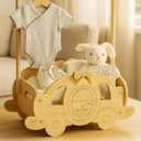 Fun-Plus Baby Shower Crate Closet, pumpkin carriage Baby Shower Basket with Handle Baby Storage Crate, Wooden Crate for Pregnancy New Parent (Bamboo made)