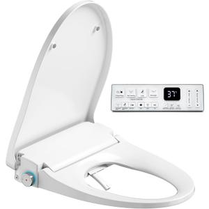 Electric Heated Bidet Warmer Water Toilet Seat with Heated Seat for Elongated, Warm Air Dryer, Endless Warmer Water, Remote Control, Curved Spray Bar, 70" Power Cord, Clean Water
