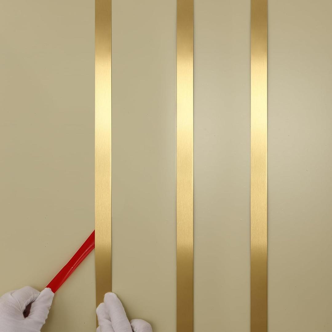Gold Metalized Brushed Finish Molding Trim, Peel and Stick Strip for Mirror Frame, Wall, Fireplace and Home DIY Decoration (32.8 ft x 0.4 inch)