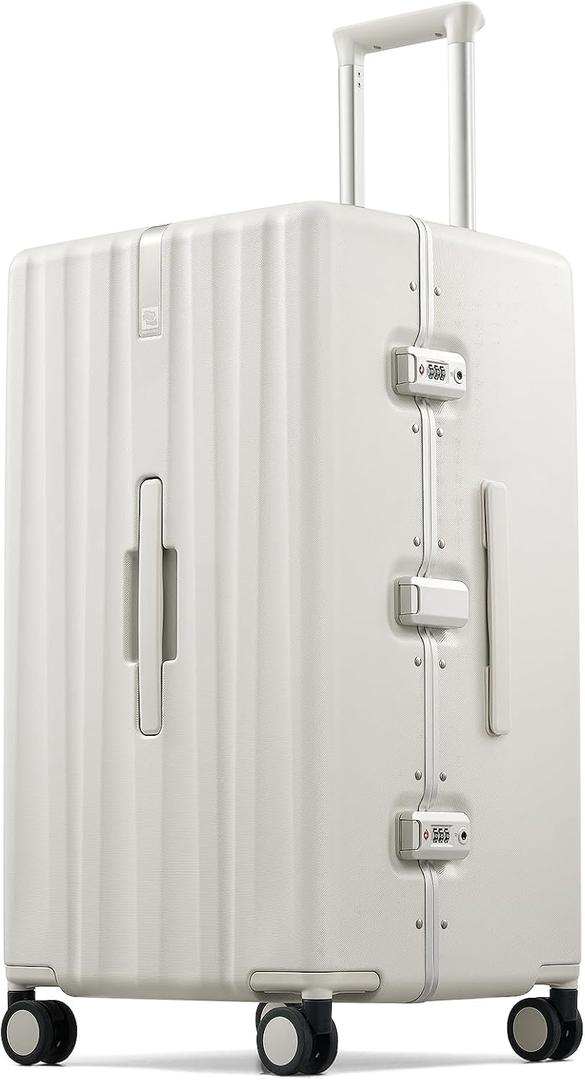 Hanke Premium 28 Inch Zipperless Extra-Large Checked Luggage, Aluminum Frame Hard Shell PC Suitcase with TSA Lock and Multi-Handle Design, 8 Quiet Spinner Wheels for Extended TripsWhite