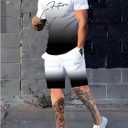 Men's Casual Outfits 2 Piece Ombre Letter Graphic Tees and Drawstring Basketball Shorts Tracksuits (M)
