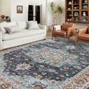 TOPRUUG Washable Oriental Area Rug - 10x12 Rugs for Living Room Soft Carpet for Bedroom Waterproof Floral Distressed Indoor Stain Resistant Non-Shedding Floor Carpets (Blue/Teal/Orange, 10x12)