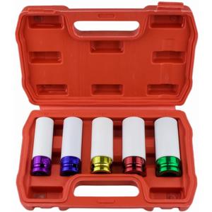 5-Pieces 1/2 Inch Lug Nut Socket Set, Drive Wheel Protector Socket, Deep Non-marring Impact Socket Set for Tire Protection (15mm 17mm 19mm 21mm 22mm)