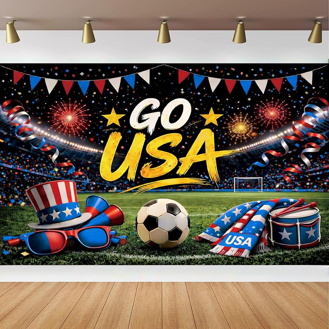 2 x Team USA Soccer Decorations Banner, USA Decorations, American Football Themed Decor, American Soccer Themed Decorative Banner for US Party Decorations, 71 x 43 Inch