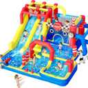 FBSPORT Inflatable Water Slide Bounce House with 750W Blower, 12 in 1 Waterslide Park with Double Water Slide, Splash Pool, Jumping, Climbing Wall, Bouncy Castle for Indoor Outdoor