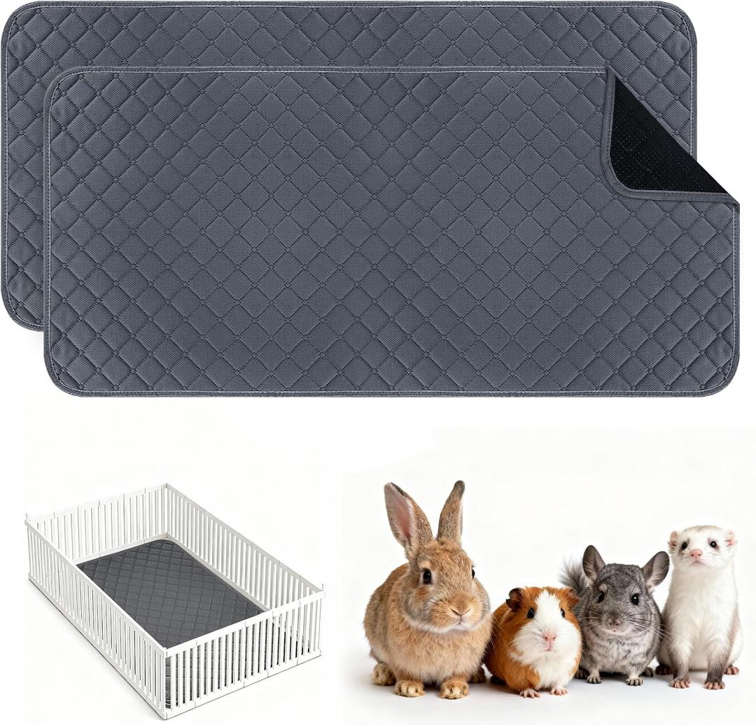 Washable Guinea Pig Cage Liners, 2 Pack 24"x47" Reusable Guinea Pig Pee Pads,Waterproof Super Absorbent Anti-Slip Pee Pads,Pet Bedding Liner for Dog,Small Animals,Bunny -Grey