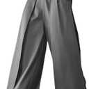 OYOANGLE Men's Baggy Wide Leg Pants Zipper Fly Pleated Trousers Business Casual Dress Pants with Pocket, Small, Grey