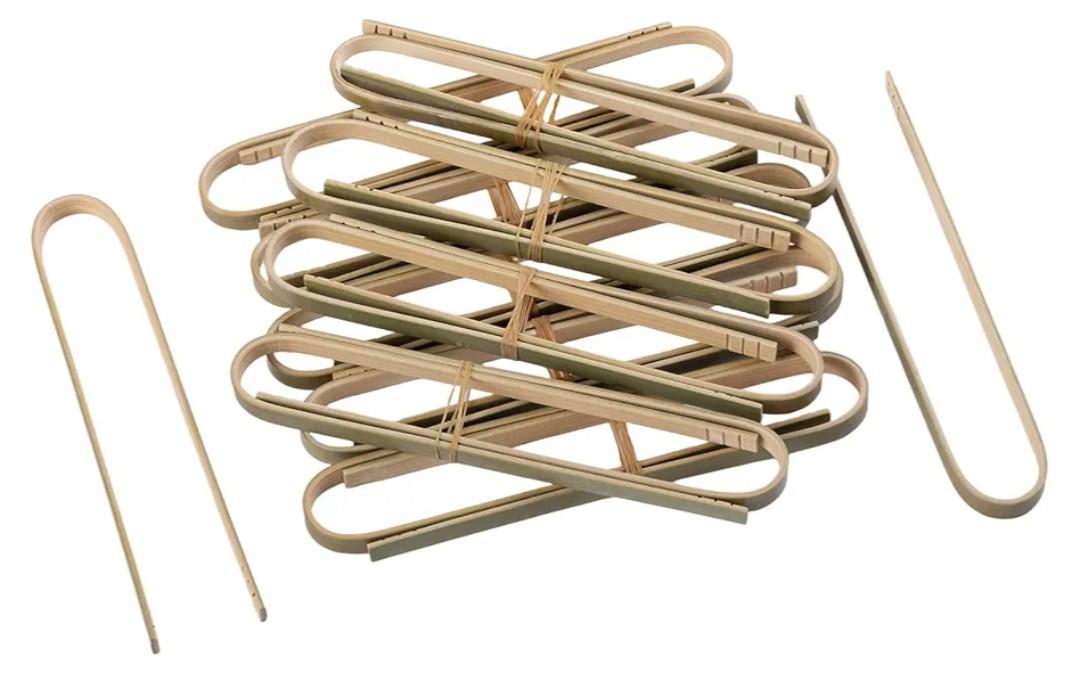 100 Pcs 4 In Mini Bamboo Tongs, Wooden Disposable Cooking Utensils Charcuterie Boards Accessories, Natural Toast Tongs for Cooking and Serving Food/Entertainers