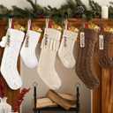 6pcs Knitted Christmas Stockings Decoration, 18Inches 15inch Large Cable Xmas Personalized Hanging Knit Stocking with Name Tags for Family Farmhouse Holiday Party Decor (White Brown Khaki)