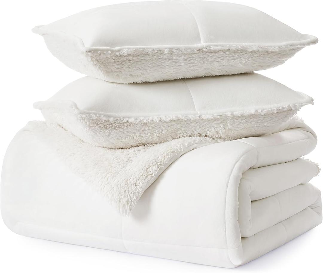 UGG Blissful Comforter Set with 2 Pillow Shams Reversible White Comforter Plush Fluffy Warm Bed Set Premium Hypoallergenic Down Alternative Bedding Breathable, King/California King, White Snow