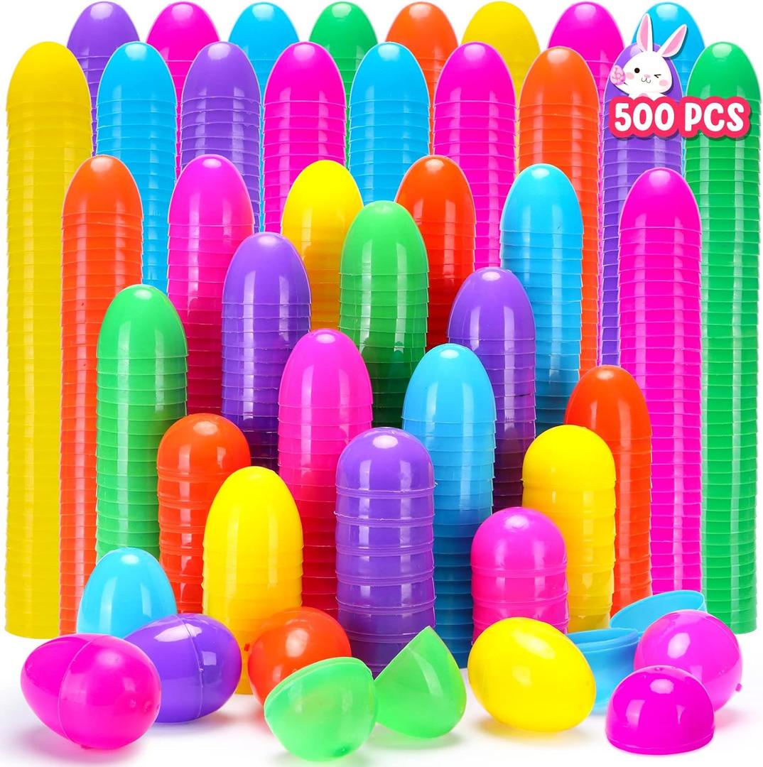 YEAHBEER 500 Easter Eggs, 2.36 Assorted Bright Colors Plastic Eggs Fillable for Party Hunt Favor Easter Basket Stuffers Fillers