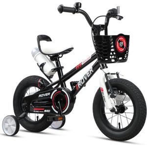 Glerc Rover Kids Bike, 12 Inch Boys Bike for 2-4 Years Old Children, Toddler Bicycle with Water Bottle & Basket & Training Wheels, Black
