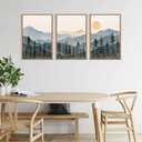LHIUEM Boho Mountain Framed Canvas Wall Art Set,Forest Pine Tree Wall Decor, Sunrise Misty Wilderness Painting,Watercolor Nature Landscape Artwork for Living Room,Bedroom,Dining Room,Office -16"x24"x3