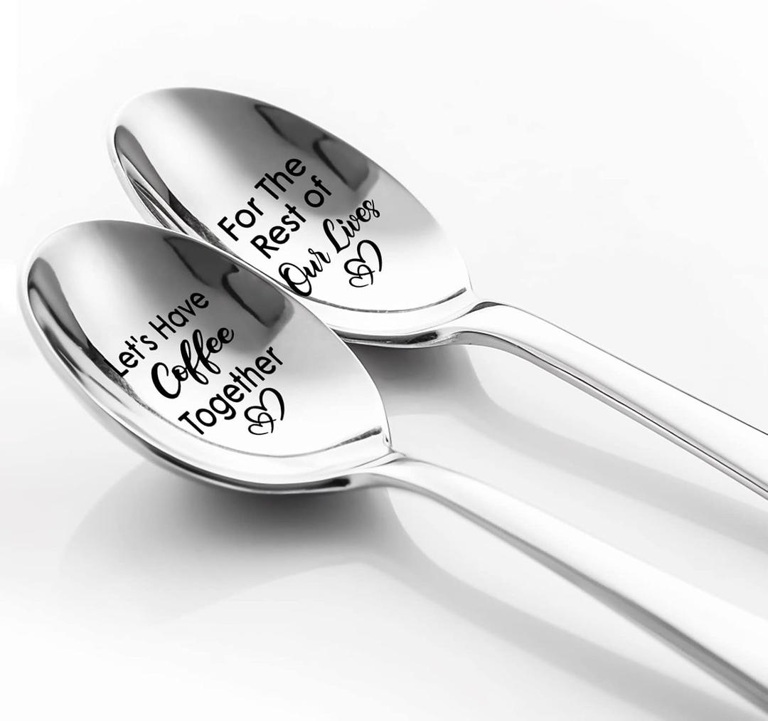XQLZY Let's Have Coffee Together For The Rest Of Our Lives Funny Couple Spoon Set, Anniversary Spoon for Coffee Lovers, Valentine's Day Christmas Birthday Gift for Wife Husband Soulmate