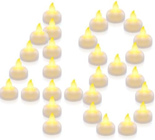 Homemory 48 Pack Waterproof Flameless Floating Tealights, Battery Flickering LED Tea Lights Candles - Wedding, Party, Centerpiece, Pool & SPA (Warm White)