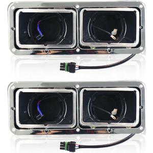 Headlight Housing Base and Chrome Bezel for Kenworth T400 T600 T800 | Impact-Resistant Plastic Housing,Chrome Dual Bezel,H4 Plugs and Wire Harnesses,1 Pair for Front Lighting