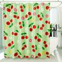 Anybar Fabric Shower Curtain Cute Floral Cherry Curtains Waterproof Soft Polyester Bathroom Curtain- Decorative Washable Privacy Cloth Shower Curtain for Bathroom Hotel (72x72inch) Green