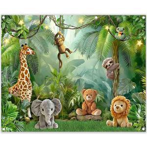 10x8ft Fabric Tropical Rainforest Backdrop Safari Wild Animals Jungle Photography Background Boy Kids Outdoor Adventure Party Decorations Photo Banner Props