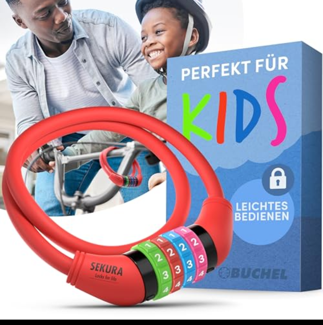 Büchel Bike Locks Cable for Kids - Colorful & Keyless - Secure Your Child's Bike - Easy-to-Use Bicycle Accessory, High Security 5 Digit Resettable Combination Coiling Bicycle Lock, Anti Theft 65 cm