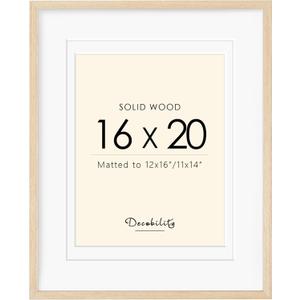 16x20 Picture Frames Matted for 11x14 and 12x16 Picture, Solid Wood with Oak Wood Grain, Double Mats Photo Frame with Plexiglass Fits 3 sizes, Tabletop or Wall Mounting Display, Oak, 16x20" -1 pack