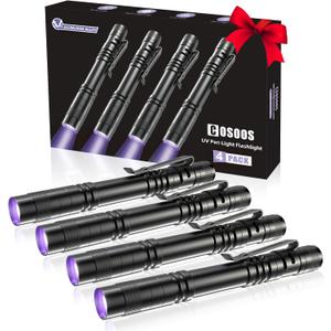COSOOS UV Black Light Flashlights, 4 Pack 395nm Mini Pen Lights with Clip, Waterproof Ultraviolet Flashlights for AC Leak, Pet Urine, Scorpion, Hotel Inspection, Dry Stain and Bed Bug Detection