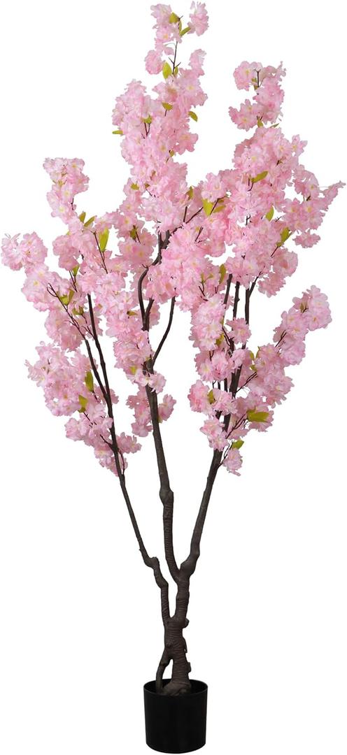 6ft Tall Pink Artificial Cherry Blossom Trees, Realistic Handmade Plant, Fake Cherry Blossom Tree for Home Office Indoor Outdoor Party Wedding Christmas Decor (5.9FT)