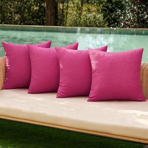 MIULEE Pack of 4 Decorative Outdoor Throw Pillow Covers Linen Waterproof Pillow Covers Farmhouse Cushion Cases for Patio Garden Tent Balcony Couch Sofa 16x16 inch Hot Pink