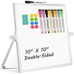 AMUSIGHT Dry Erase Magnetic White Board, 10" x 10" Double-Sided Desktop Whiteboard with Stand, Portable Small Whiteboard Set for Drawing, Office, Home, School