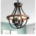 Farmhouse Chandelier, Modern Hanging Pendant Lighting, 4-Light Rustic Ceiling Light Fixture, Vintage Chandelier for Hallway Foyer Dining Room Entryway Kitchen Island Bedroom Brown Black 4-Light