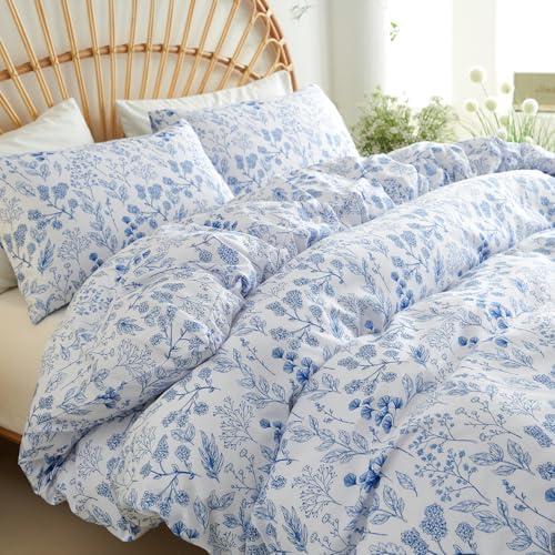Nayoroom Blue Floral Duvet Cover Full Size Cottagecore Botanical Flower Spring Comforter Cover 3 Pcs Soft Breathable Microfiber Pastoral Aesthetic Bedding Set Gift for Women