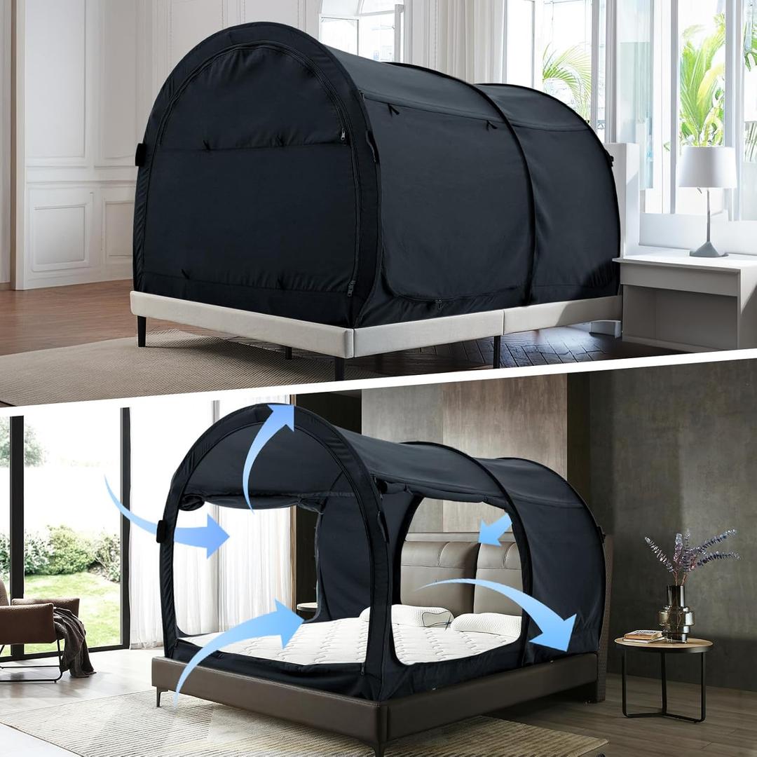 Alvantor Canopy Bed Dream Privacy Space Full Sleeping Tents Indoor Pop Up Portable Frame Curtains Breathable Grey Cottage (Mattress Not Included) Reducing Light, Charcoal (2006), 54"W x 75"L