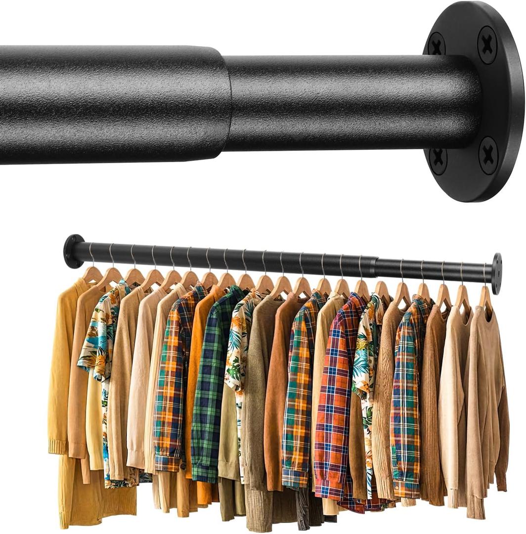BaiNong Adjustable Closet Rods for Hanging Clothes 17 to 56 inch Black Heavy Duty clothes rod for closet, Laundry, Bathroom, RV Closet Organization and Storage