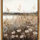 KBKBART Vintage Wall Art Framed, Retro Countryside Autumn Wildflower Field Landscape Canvas Painting Farmhouse Decor Wall Art, Rustic Fall Landscape Bathroom Wall Decor for Bedroom Living Room, (12L" x 16W")