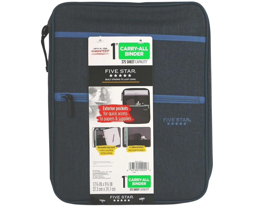 Five Star Carry-All Zipper Binder: 1 in. / 375 Sheet Capacity (Blue)