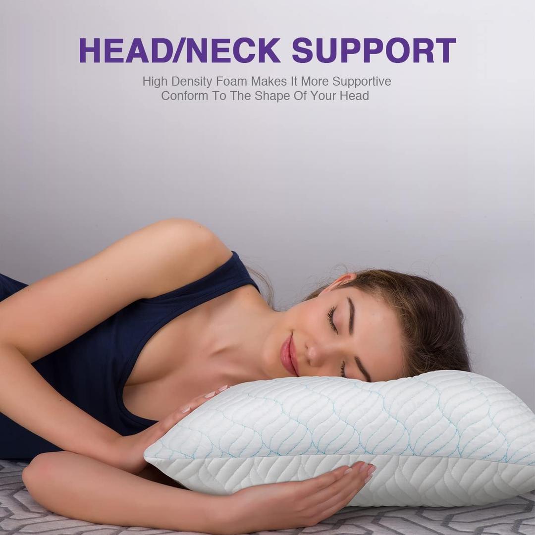 Cooling Pillows Queen Size , Memory Foam Pillows with Zipper, Adjustable Firmness for Sleeping Cool Cold Pillow to Hot, Side, Back and Stomach Sleepers, 1 pc
