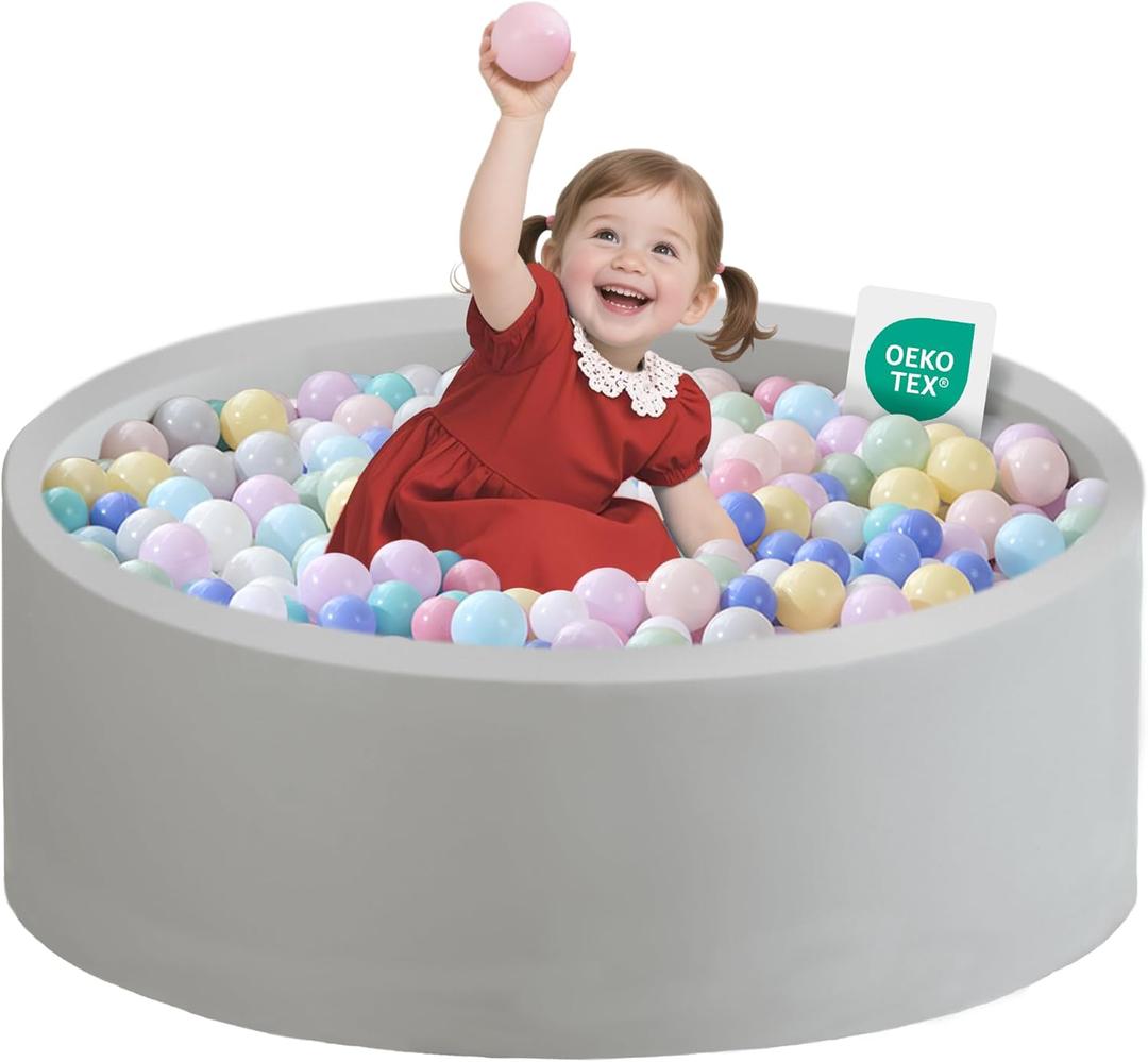 Ball Pit for Toddlers 35.43''x11.81 Baby Ball Pits Soft Memory Foam Ball Pit Round Kids Ball Pit Indoor Game Kids Play Ball Pool Ideal Gift for Girls and Boys (Grey, NO Balls)