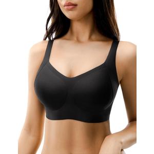 Seamless Bras for Women, Wireless Supportive Bra Comfortable No Underwire Full Coverage Push Up Bra Plus Size (Medium, Black)