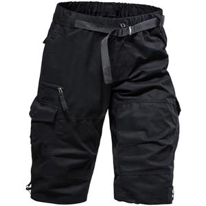 Mylldey Men's Cargo Shorts 3/4 Relaxed Fit Mens Running Shorts 7 Pockets Elastic Waist Cotton Hiking Shorts, 2XL