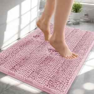 OLANLY Thick Small Bathroom Rugs 24x16, Extra Soft Absorbent Chenille Striped Bath Rugs, Rubber Backing, Machine Wash, Bath Mats for Bathroom Floor, Tub and Shower, Home Decor Accessories, Dusty Rose
