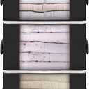 Large Storage Bags, 3 Pack Clothes Storage Bins Foldable Closet Organizers Storage Containers with Durable Handles Thick Fabric for Blanket Comforter Clothing Bedding 90 L (Black)