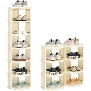 Kitstorack Vertical Shoe Rack: 8 Tiers Stackable Shoe Rack for Closet DIY Free Standing Shoe Organizer Small Shoe Shelf for Small Spaces and Narrow Spaces Plastic, White (Ivory)