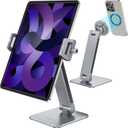 AboveTEK 2-in-1 Phone & iPad Stand, Magnetic iPad Stand with Clamp, Aluminum Tablet Holder for Desk, 360 Rotation, Suction Base, Professional for Office, Fit for Phones & 9.713" Tablets, Gift for Him, Gray
