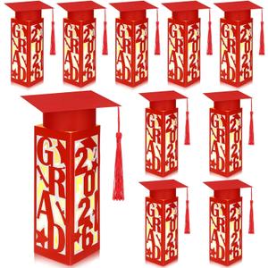 Tellingyou 9 Pcs Graduation Table Centerpieces Boxes 2026 Graduation Lantern Boxes with LED Light Small Cap Table Decorations Congrats School College Photo Props(Grad,Red)