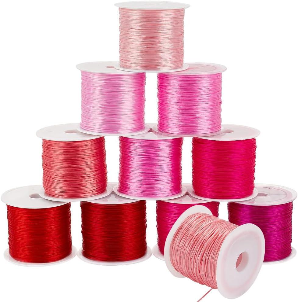 PH PandaHall 590.4 Yards 11 Colors Pink Elastic String 0.8mm Flat Stretchy Bracelet Strings Crystal Elastic Thread Cord Stretch Beading Thread for Beads Bracelet Necklace Jewelry Making Wedding Decor